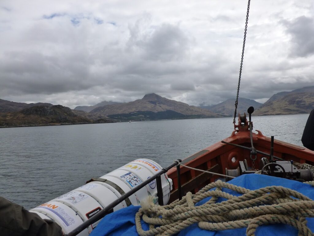 View from prow of boat appoaching Inverey