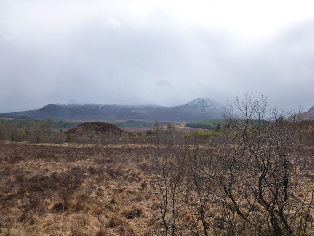 Moorland with cloud covered hills in distance