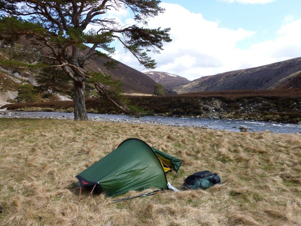David's tent pitched by the Feshie river