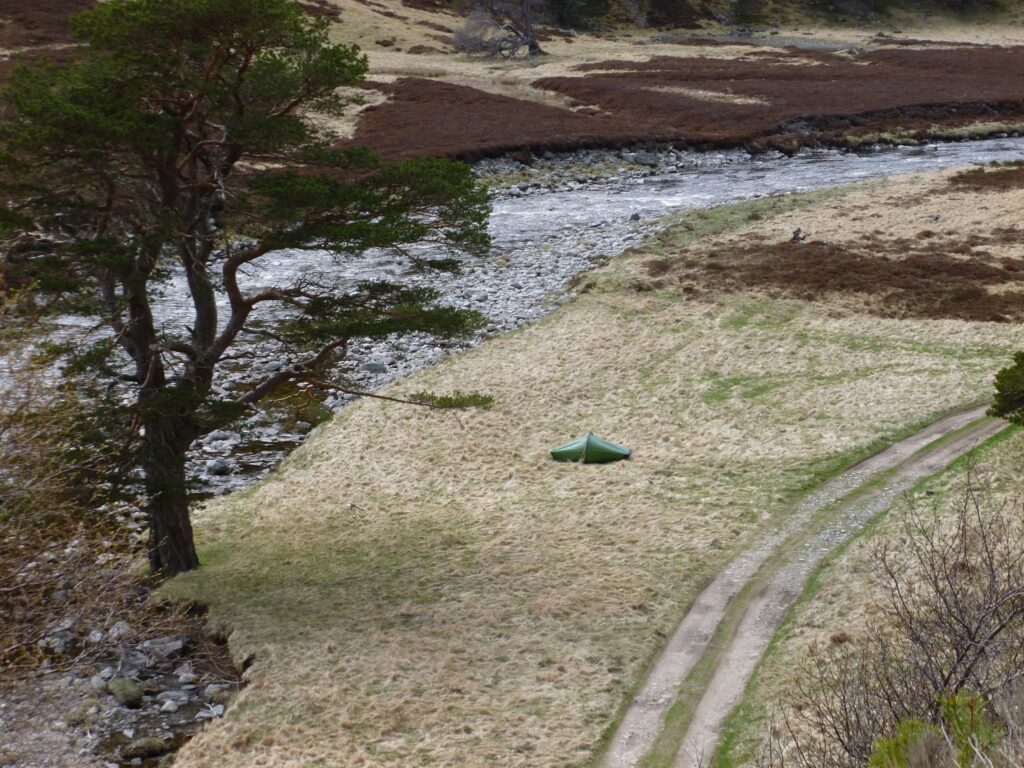 Aerial view of David's camp spot taken from the hill above