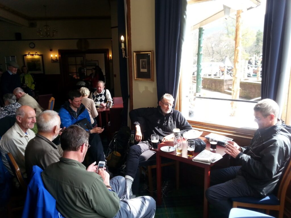 Enjoying a few beers in the Fife Arms hotel bar