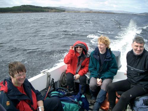 Maggie, Barbara, Becky & Alan in boat