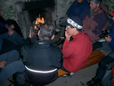 Swapping tales by the fire in a bothy