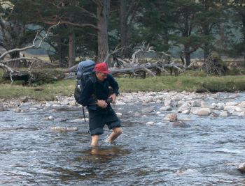 Norrie fording the Feshie
