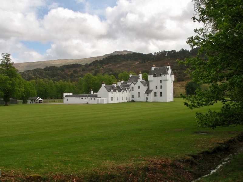 Meggernie Castle - a white painted baronial house