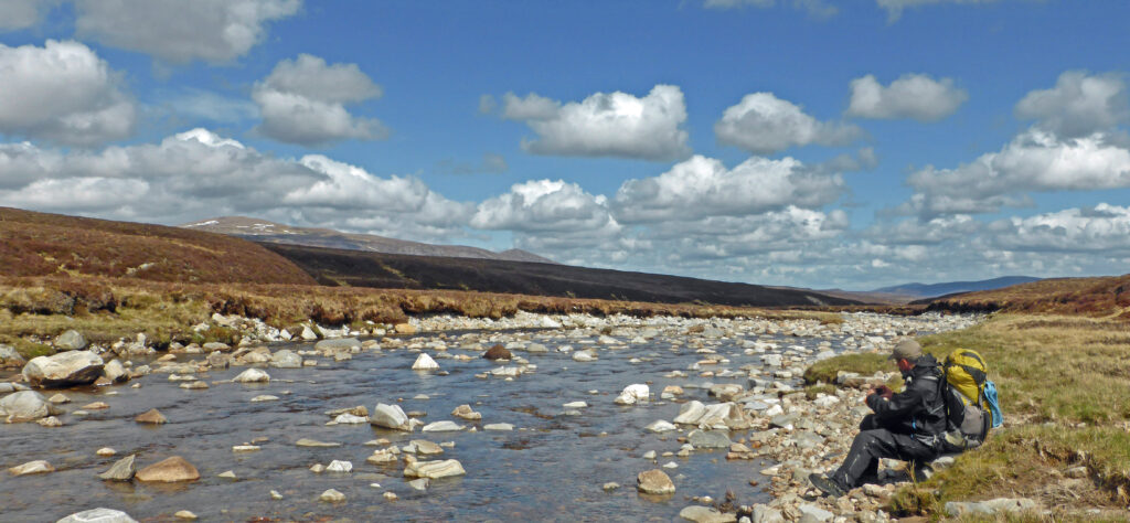 Taking a break by the upper River Feshie.