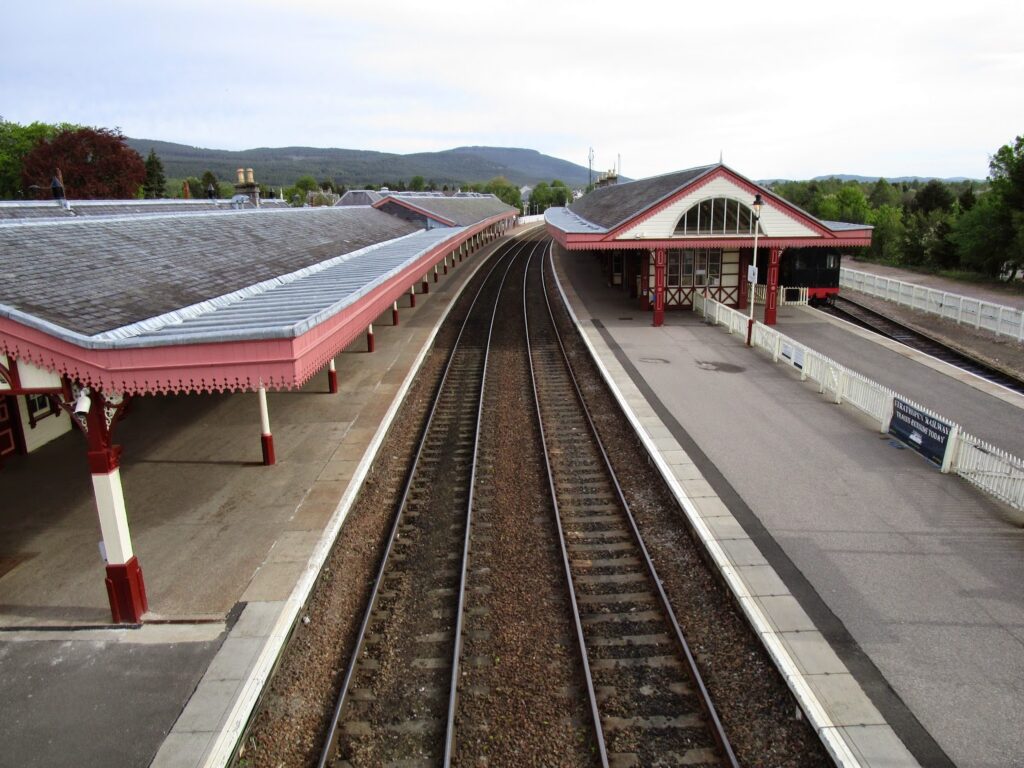 A deserted Aviemore station viewed from bridge
