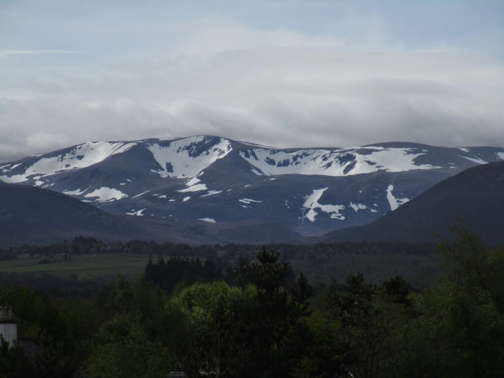 Cairngorm Mountains in the distance from Aviemore