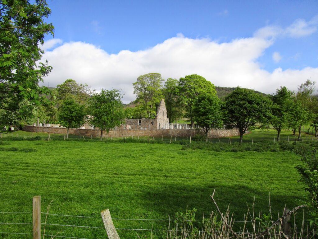 The ancient site of Ballater with a church and old graveyard.