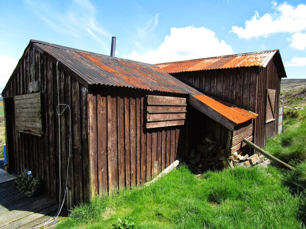 The ramshackle wooden bothy