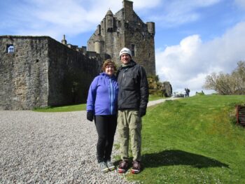 Vicky with Craig outside Dornie Castle